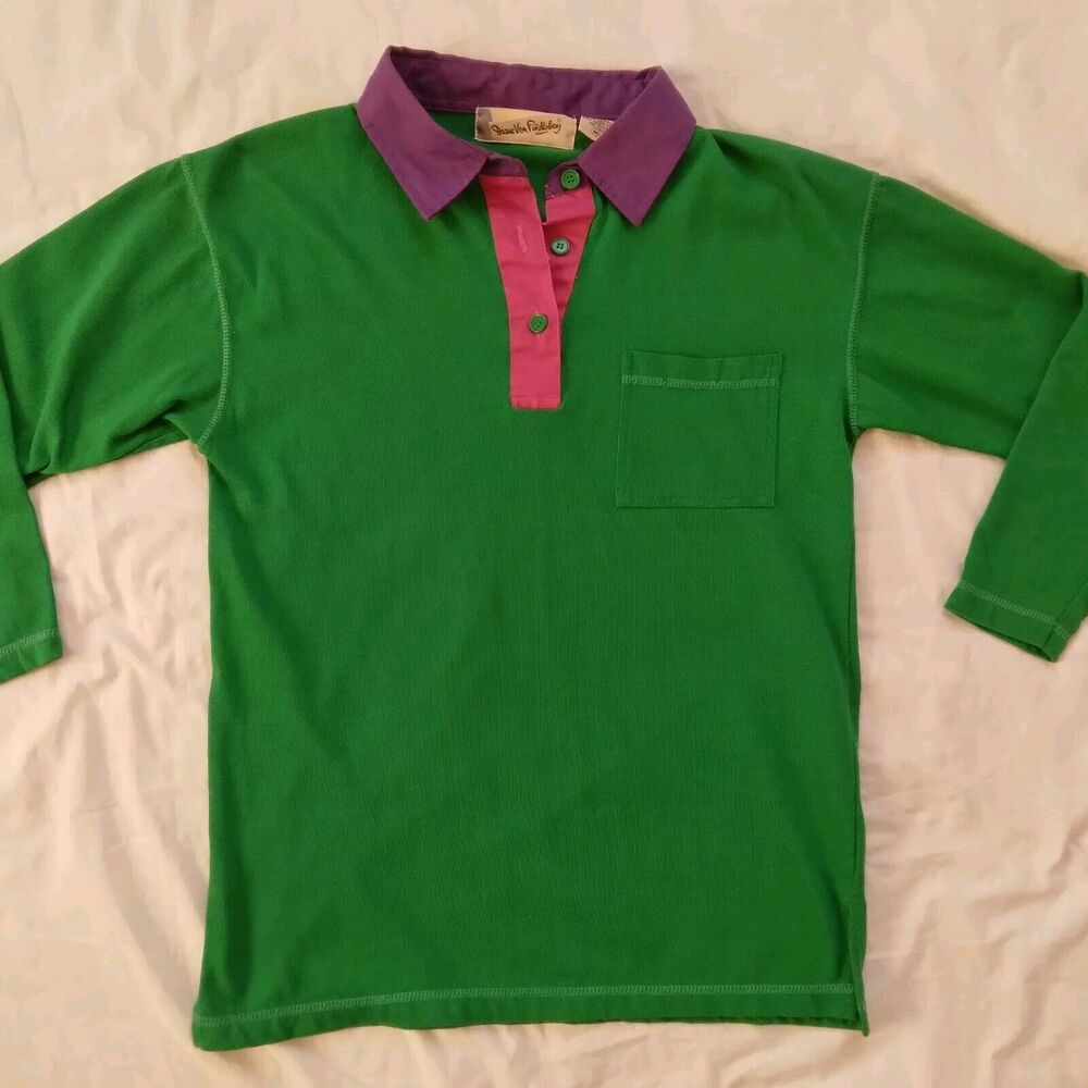 Vtg Diane Von Furstenberg 3/4 Sleeve Polo Green Purple Pink Womens Size Medium - Picture 2 of 9